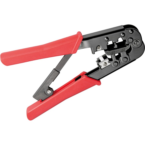 Crimpzange für Modularstecker mit Kabelschneider und Abisolierer Goobay 77146