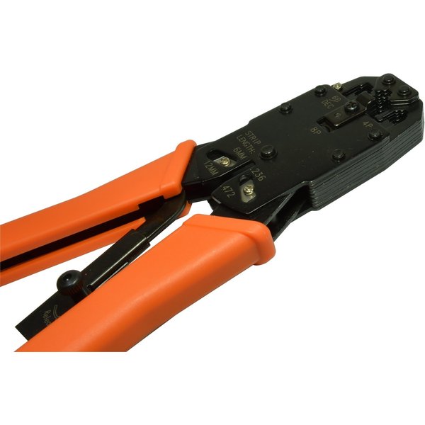 Professionelle RJ Crimpzange f&uuml;r RJ45, RJ12, RJ11, RJ10, DEC mit Schneidfunktion und Ratschenfunktion rmLine® 42658