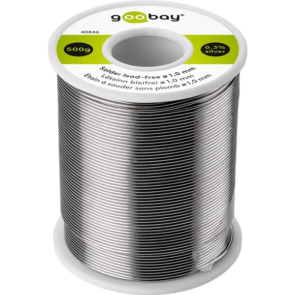 Lötzinn bleifrei, ∅ 1,0 mm, 0,3 % Silber, 0,7 % Kupfer, 96,5 % Zinn, 500g Goobay 40846