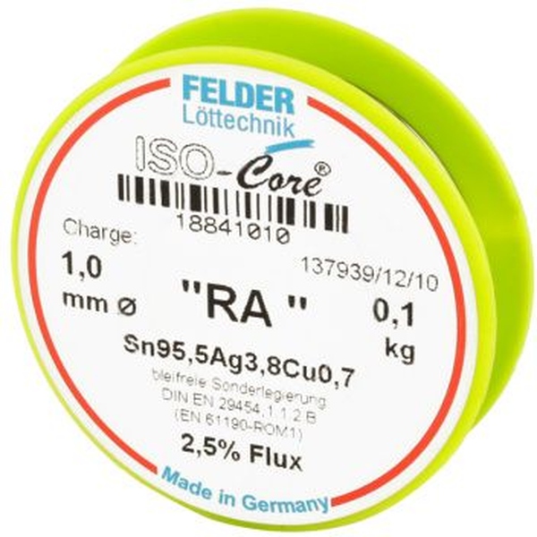 Lötzinn ∅ 1mm , Sn 95%, Ag 3,8%, Cu 0,7%, 250g Rolle FELDER Löttechnik LZ26/25/1BF