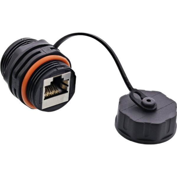 Patchkabelkupplung Cat.6A, wasserdicht IP68, Kupplung für industrielle Anwendungen, mit Staubkappe InLine 69990U