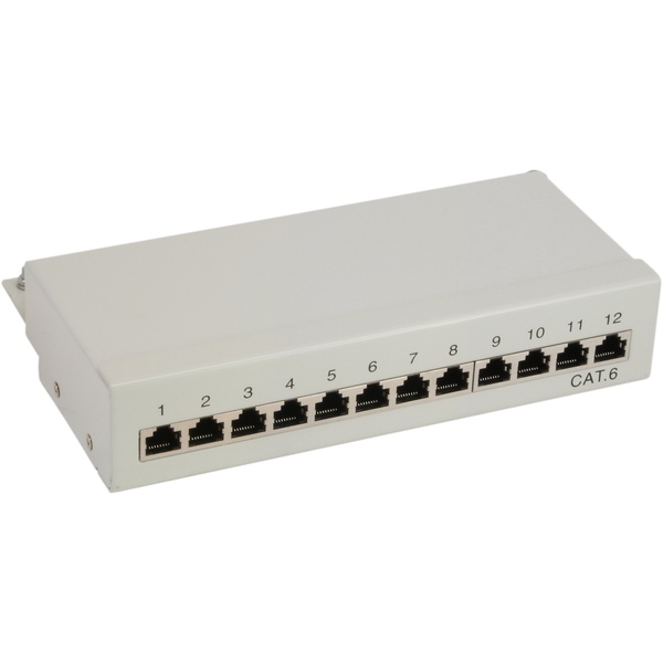 Patchfeld CAT6, 12x RJ45, Tisch-/Wandmontage, grau InLine 76209