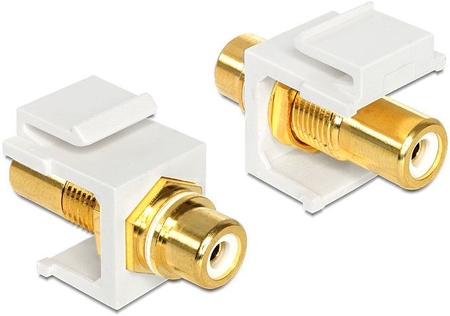 Keystone (SNAP-IN) Einsatz, Cinch Buchse auf Cinch Buchse, vergoldete Buchsen, weiss