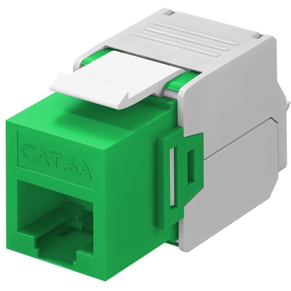CAT 6A Keystone RJ45 Modul, UTP, Klemmleiste für LSA Montage (werkzeugfrei) , SNAP-IN,Grün,Weiß Goobay 90687