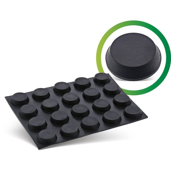 Gummipads, DM 12mm x 3,6mm , 20er Pack, schwarz, flach, selbstklebend Inline 59908B