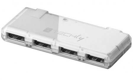 Miniatur USB 2.0 HUB, 4 Port High Speed, Weiß, passiv Techly 95671