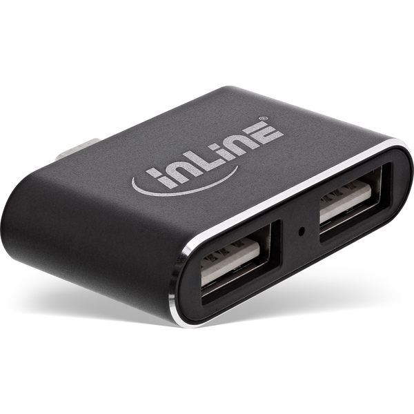 Mini USB 2.0 Hub, USB Typ-C Stecker auf 2x USB A Buchse, schwarz InLine 33291S