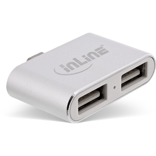 Mini USB 2.0 Hub, USB Typ-C Stecker auf 2x USB A Buchse, silber InLine 33291I