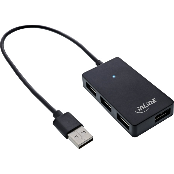 USB 2.0 Hub, 4 Port, schwarz, Kabel 30cm Inline 33293I