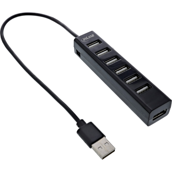USB 2.0 Hub, 7-Port, schwarz, mit 1m USB DC Kabel, schwarz Inline 33293D