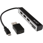 USB OTG Cardreader & 3-fach USB 2.0 Hub, für SDXC und microSD, mit Adapter InLine 66775C