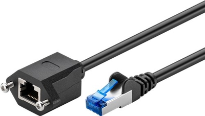 CAT 6a Verlängerung, mit Befestigung (Flansch), LSZH, Schwarz, 5m
