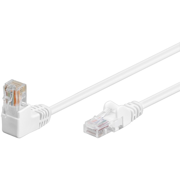 Netzwerkkabel 90° Winkelstecker oben auf gerade, Weiß, CAT5e, U/UTP, 15m