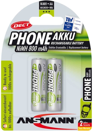 Mignon AA Akku, Phone-DECT maxE, NiMH, 800mAh, 2er Blister Ansmann 5030902