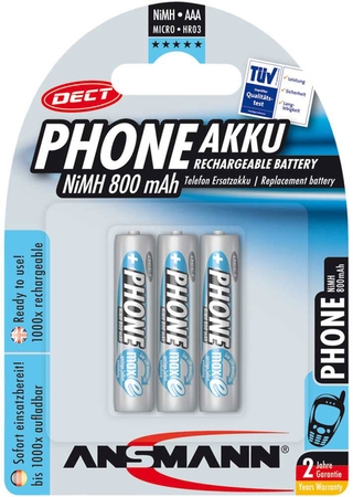 Micro AAA Akku, maxE NiMH, 800mmAh, 1,2 Volt, 3er Blister Ansmann 5030142
