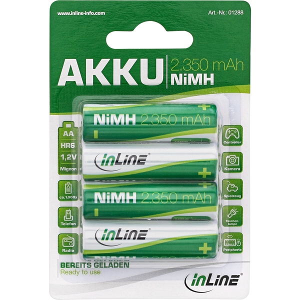 InLine® NiMH-Akku, Mignon (AA), 2350mAh, vorgeladen, im 4er Blister InLine 01288