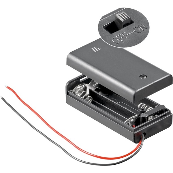2x AA (Mignon) Batteriehalter lose Kabelenden, wasserabweisend, schaltbar, 10 Stück Goobay 12443