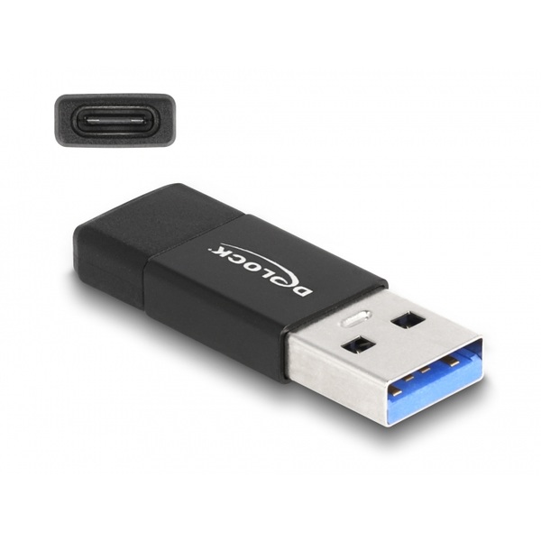 USB 3.2 Gen 2 Adapter USB Typ-A Stecker zu USB Type-C™ Buchse aktiv schwarz Delock 60001