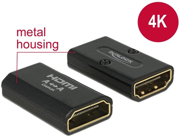 Delock Adapter High Speed HDMI mit Ethernet – HDMI-A Buchse > HDMI-A Buchse 4K Gender Changer schwarz Delock 65659