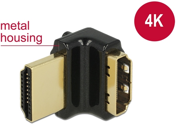 Delock Adapter High Speed HDMI mit Ethernet – HDMI-A Buchse > HDMI-A Stecker 4K 90° gewinkelt oben s Delock 65663