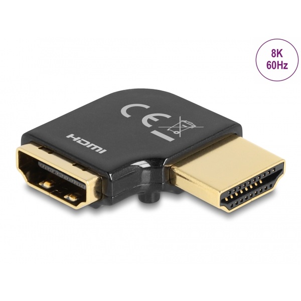 Delock HDMI Adapter Stecker zu Buchse 90° links gewinkelt 8K 60 Hz Metall Ethernet (HEC) Delock 60018
