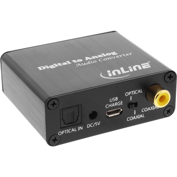 Audio-Konverter Digital zu Analog, Toslink & Cinch Eingang zu Cinch Stereo Ausgang, USB Powered InLine 65002K