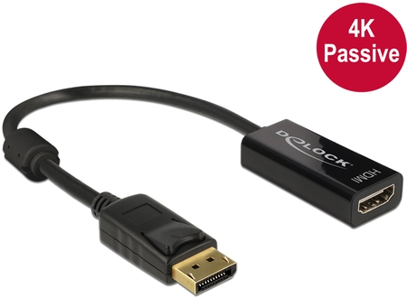 Adapter Displayport 1.2 Stecker auf HDMI Buchse, 4K, Passiv, schwarz Delock 62609