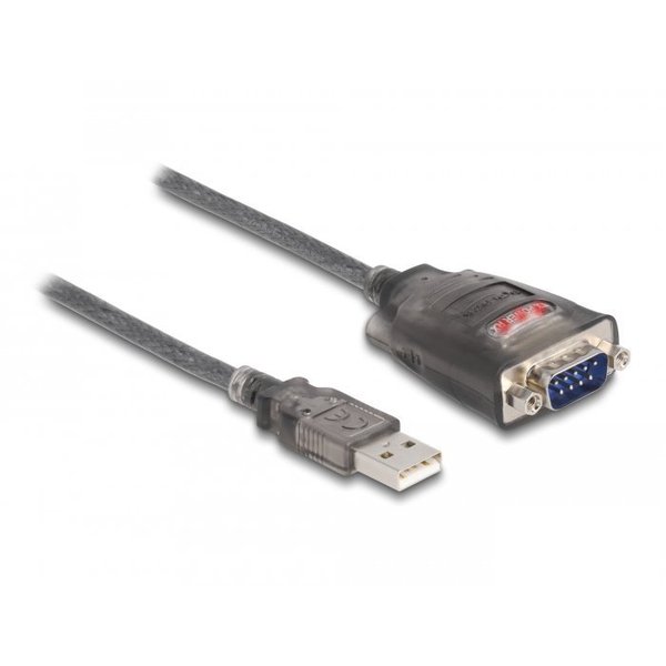 Adapter USB 2.0 Typ-A zu 1 x Seriell RS-232 D-Sub 9 Pin Stecker mit Muttern mit 3 x LED 0,2m Delock 61412