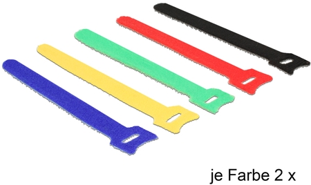 Klett-Kabelbinder farbig, 150mm x12mm, 10 Stück Delock 18634