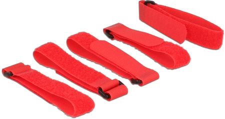 Klett-Kabelbinder, 300mm x 20mm, mit Schlaufe, rot, 5 Stück Delock 18705