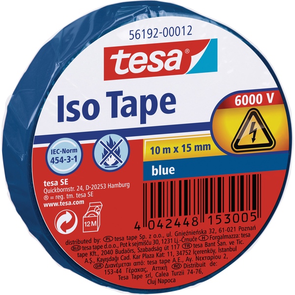tesa Isolierklebeband, 10m x 15mm, blau tesa 56192-00012-22