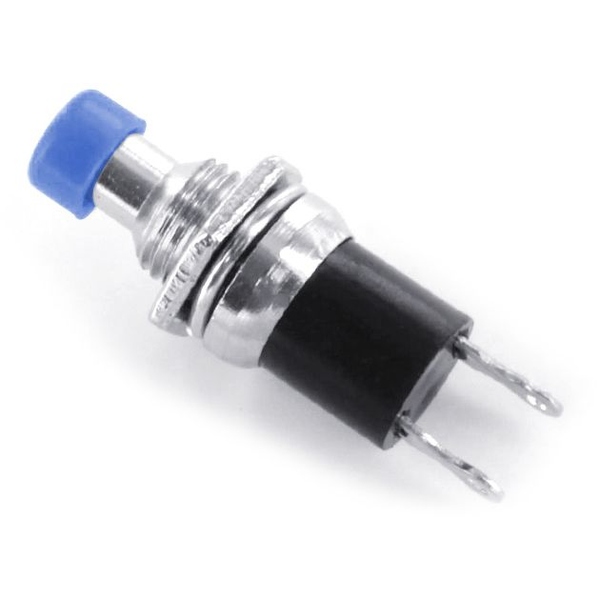 Miniatur Drucktaster Schliesser einpolig, blau, Metallhals, Gehäuseeinbau, 0,5A 30V