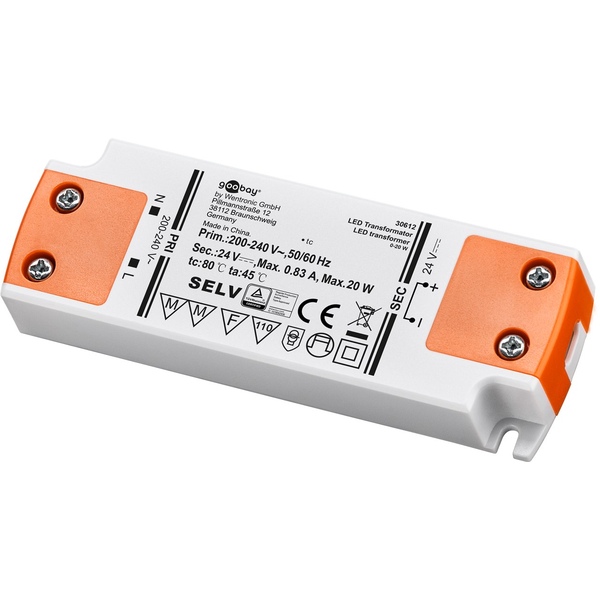 LED-Trafo 24 V (DC)/20 W, 24 V DC für LEDs bis 20 W Gesamtlast Goobay 30612