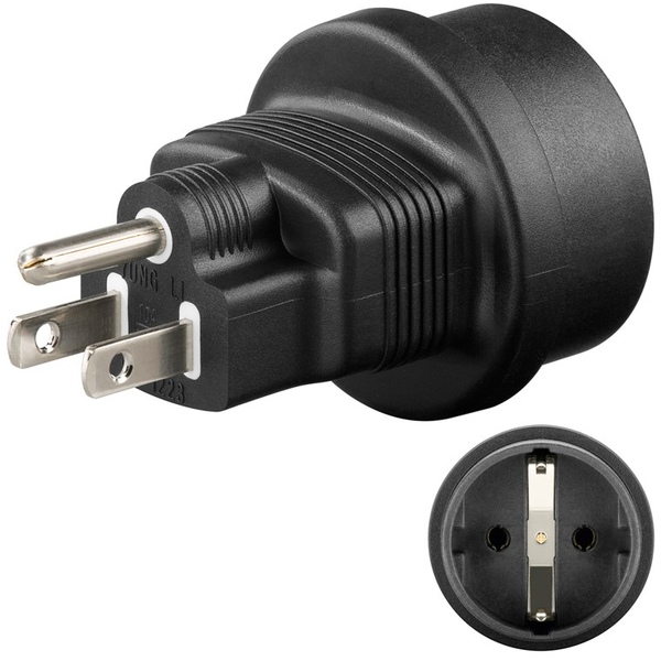 Netzadapter Schutzkontaktbuchse (Typ F, CEE 7/4) > US/Japan-Stecker (Typ B, NEMA 5-15, 3-polig)