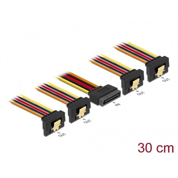 Delock Kabel SATA 15 Pin Strom Stecker mit Einrastfunktion > SATA 15 Pin Strom Buchse 4 x unten 30 c Delock 60167