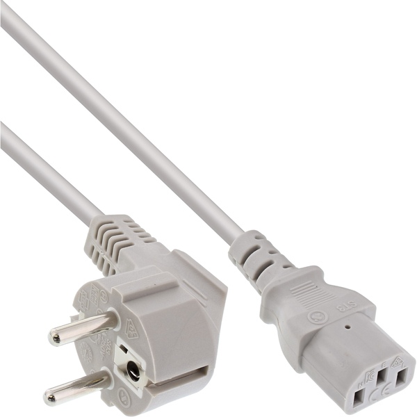 Netzkabel Schutzkontakt-Stecker Typ E+F (CEE 7/7, gewinkelt) an C13 (gerade), grau, 1,50 mm², 10m