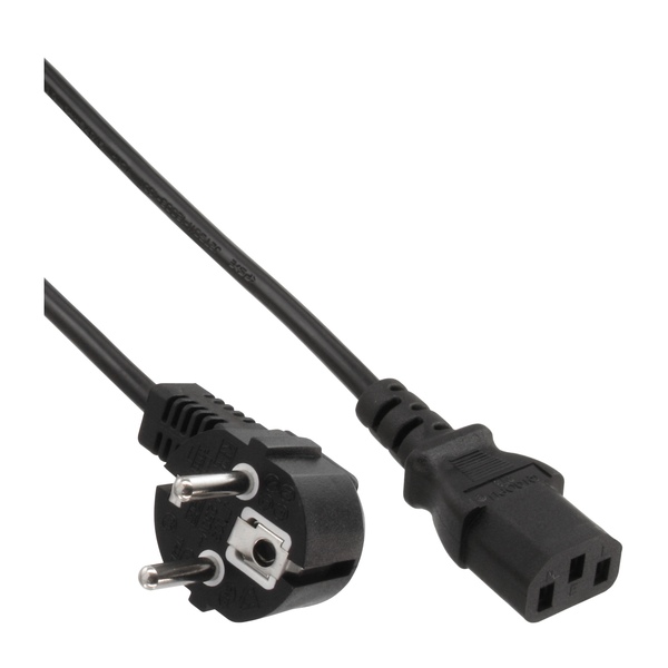Kaltgeräte Netzkabel 10m, 3x 1,5mm², Schwarz, Schutzkontakt Winkelstecker auf C13 gerade