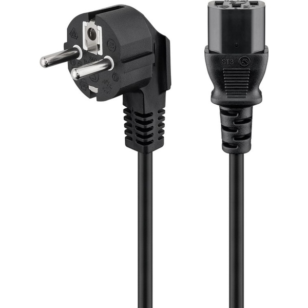 Kaltgerätekabel,  Netzkabel 1,5m, Schwarz, Schutzkontaktstecker gewinkelt auf C13 rmLine 17300