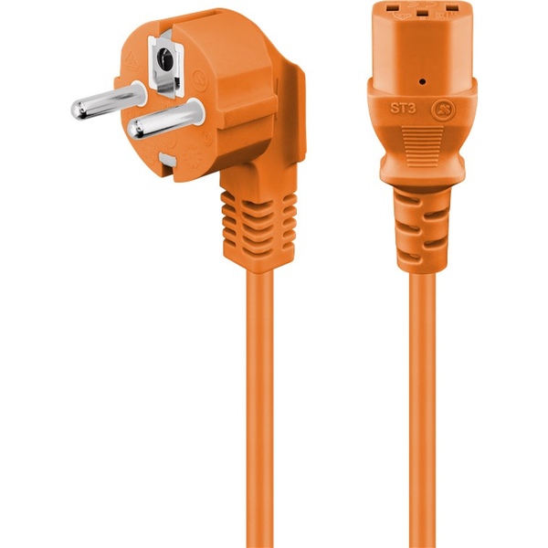 Kaltgerätekabel, Netzkabel, Schutzkontaktstecker gewinkelt auf C13, orange, 3x 0,75qmm, 3m Goobay 95289-1