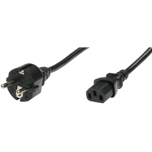 Netzkabel 2m, 1mm², Schutzkontaktstecker und C13 gerade Schwarz
