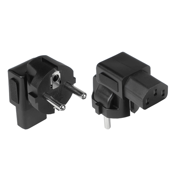 Stromadapter Schutzkontakt-Stecker Typ E+F (CEE 7/7) an Kaltgeräte-Buchse C13, abgewinkelt, schwarz, Good Connections PA-0133S