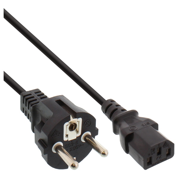 Netzkabel, Schutzkontaktstecker auf C13, 0,75mm², Schwarz, 1m InLine 16651D
