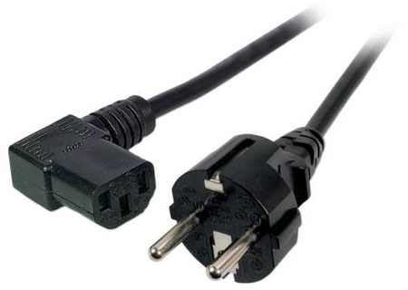 Netzkabel 5m, 1mm², Schutzkontaktstecker gerade auf C13 rechts abgewinkelt, schwarz