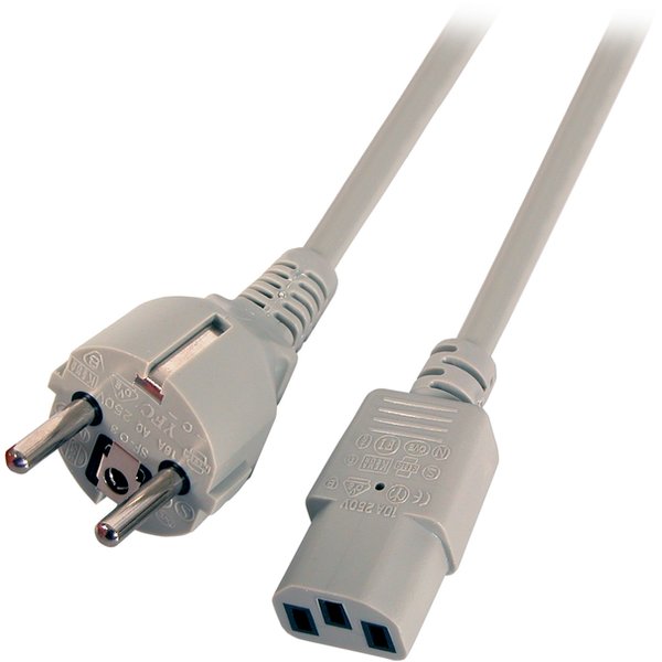 Stromkabel, 3m, grau, 1mm², Schutzkontaktstecker und C13 gerade