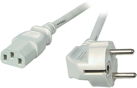 Kaltgeräte Stromkabel, 2m, 0,75mm², hell-grau, Schutzkontakt Winkelstecker - C13 gerade