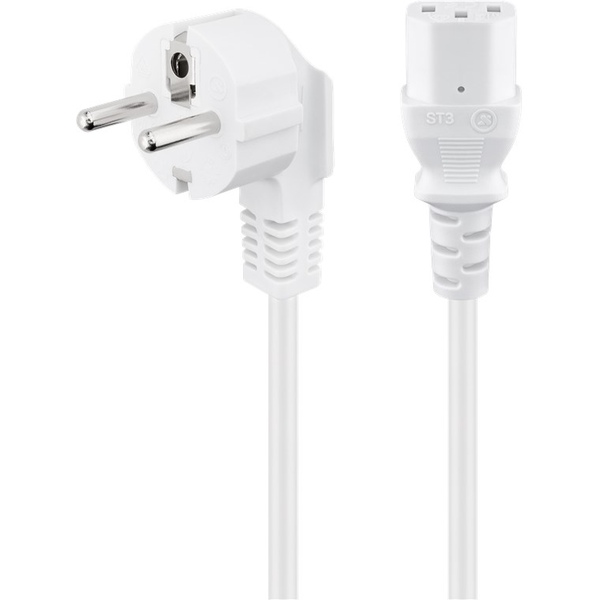Stromkabel, 3m, 1mm², Weiss, Schutzkontakt Winkelstecker auf C13 Goobay 95141
