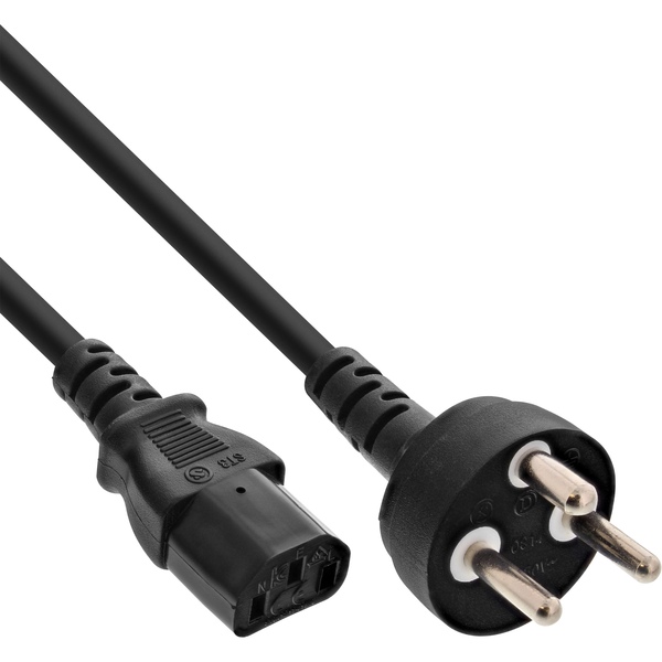 Netzkabel, Netzstecker Dänemark, Stecker Typ K gerade (180°)  auf Kaltgerätestecker C13, 1,8m InLine 16652K
