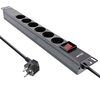 19 Zoll Steckdosenleiste, 6-fach Schutzkontakt, mit Schalter, 2m, schwarz Inline 16415S