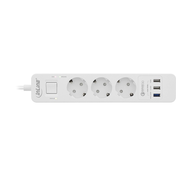 Steckdosenleiste, 3-fach Schutzkontakt, üSS, QuickCharge USB, Schalter, weiss,  1,5m InLine 16491