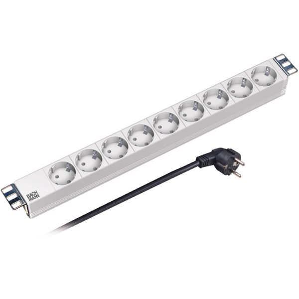 19 ZollSteckdosenleiste 9-fach schwarz ohne Schalter,  2m Zuleitung EFB Elektronik 691683